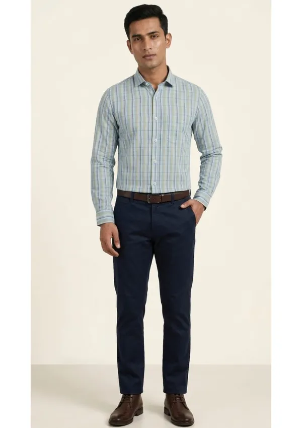 Title_Trends_Men's_Green_Strip-Checked_Slim_Fit_Shirt