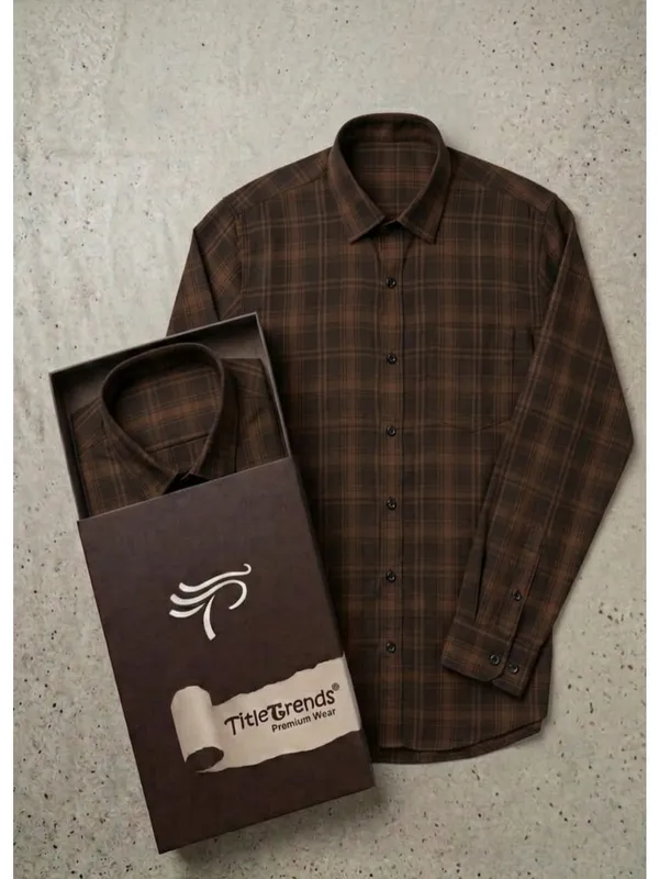 Title_Trends_Men's_Checked_Brown_Full_Sleeves_Slim_Fit_Shirt