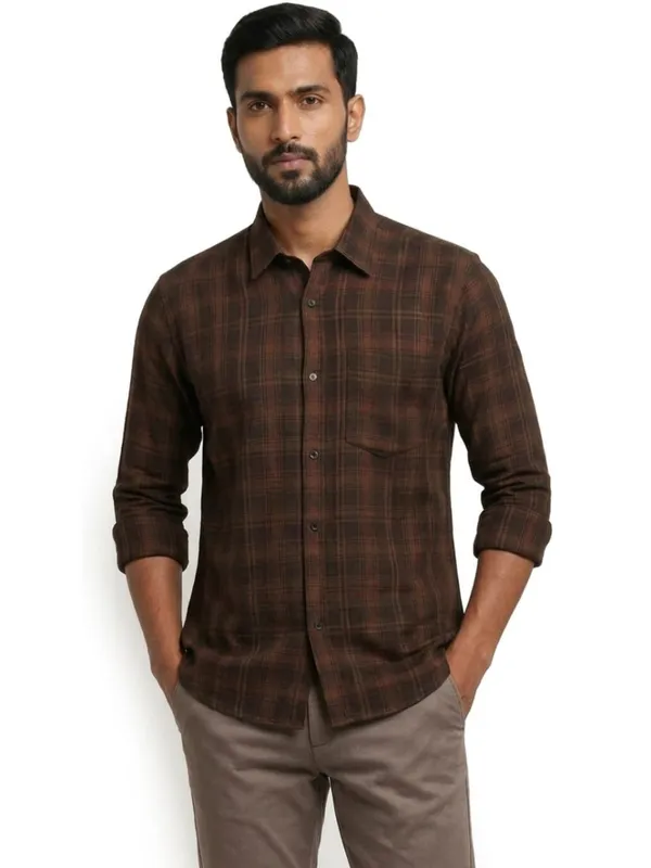 Title_Trends_Men's_Checked_Brown_Full_Sleeves_Slim_Fit_Shirt
