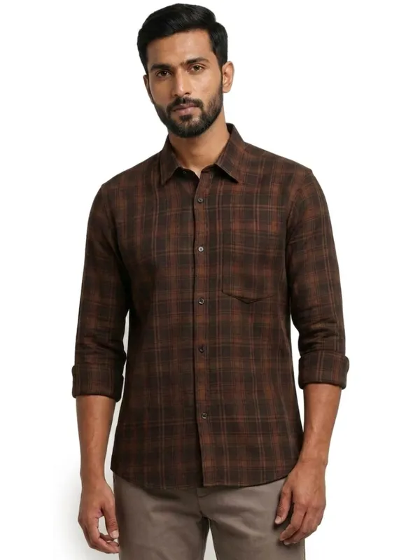 Title_Trends_Men's_Checked_Brown_Full_Sleeves_Slim_Fit_Shirt