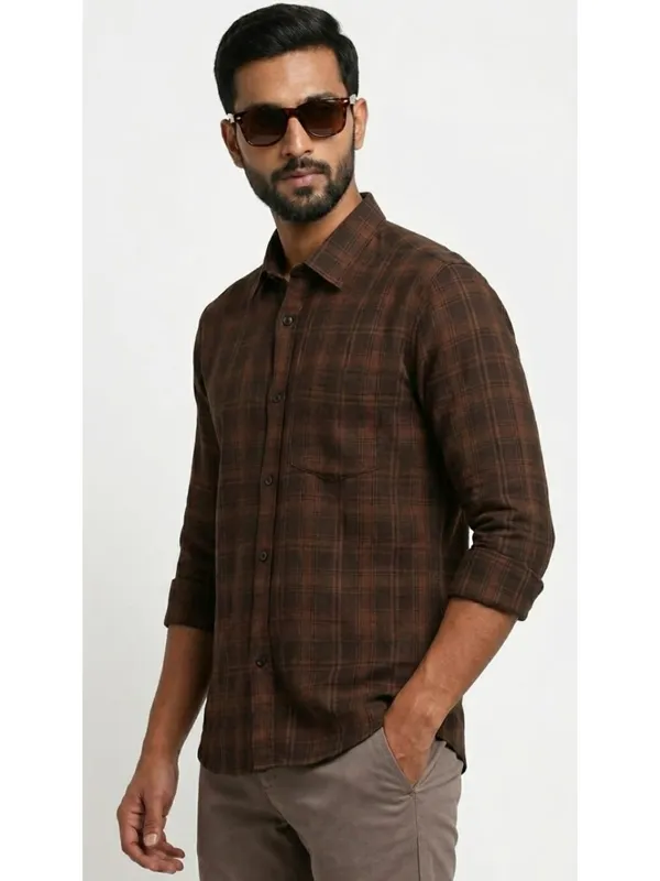 Title_Trends_Men's_Checked_Brown_Full_Sleeves_Slim_Fit_Shirt