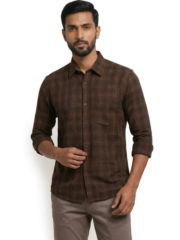 Title_Trends_Men's_Checked_Brown_Full_Sleeves_Slim_Fit_Shirt