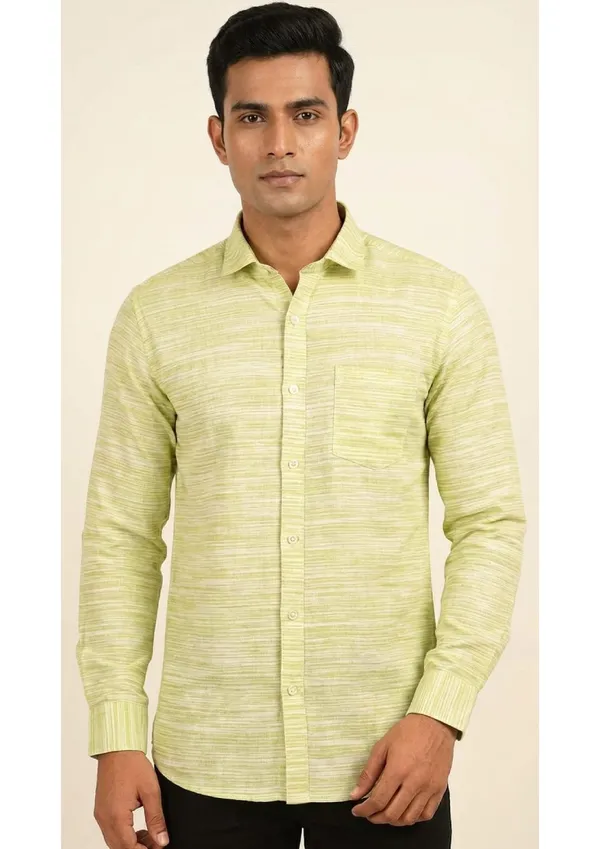 Title_Trends_Men's_Lime_Green_Striped_Textured_Slim_Fit_Shirt