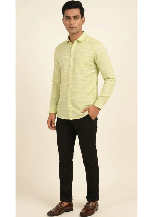 Title_Trends_Men's_Lime_Green_Striped_Textured_Slim_Fit_Shirt