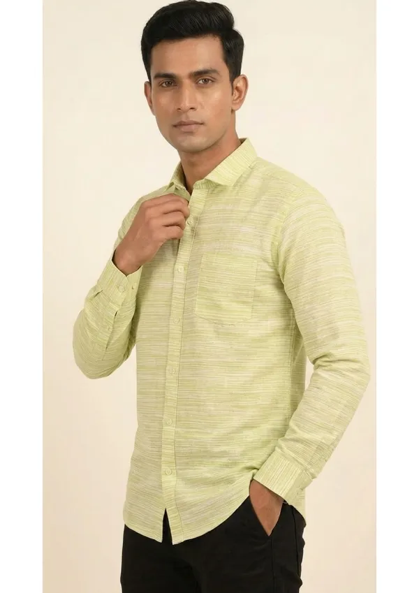 Title_Trends_Men's_Lime_Green_Striped_Textured_Slim_Fit_Shirt