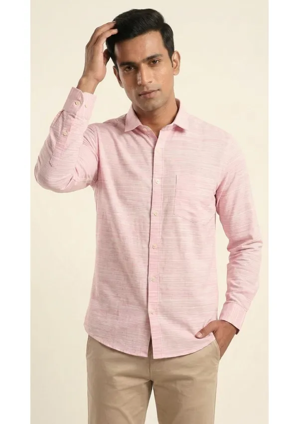 Title_Trends_Men's_Pink_Heathered_Striped_Textured_Slim_Fit_Shirt