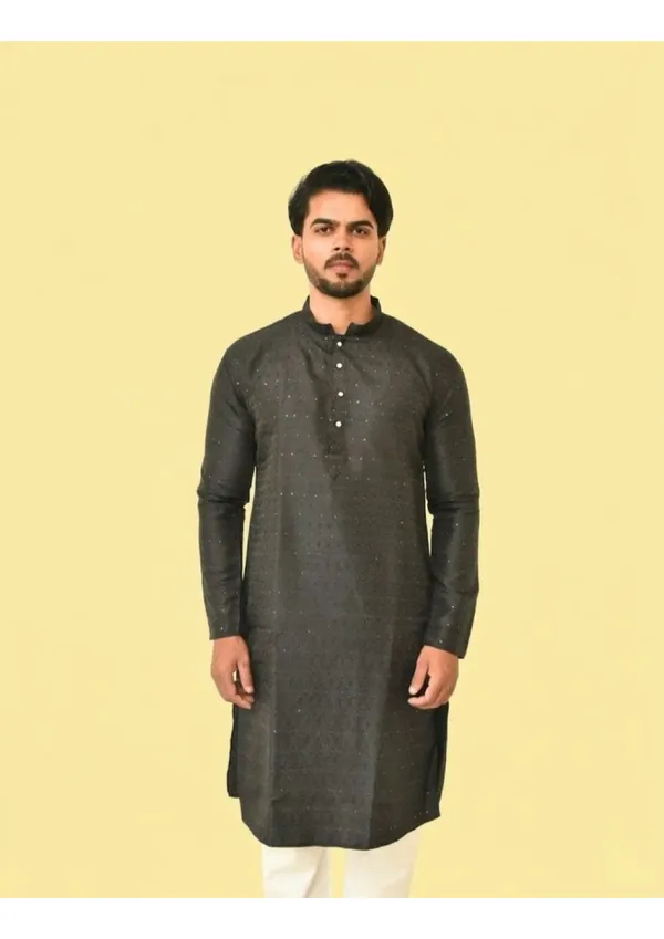 Black_Jacquard_Shining_Kurta_For_Men