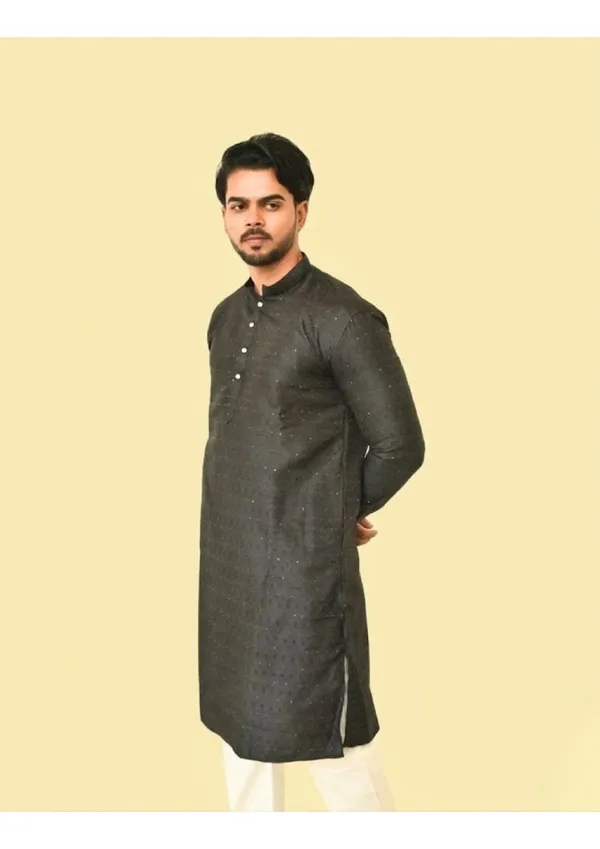 Black_Jacquard_Shining_Kurta_For_Men