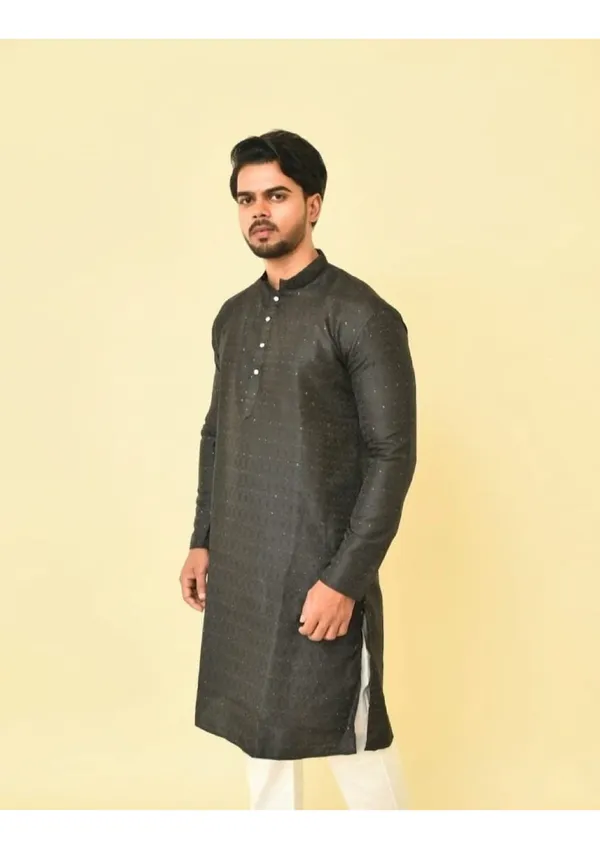 Black_Jacquard_Shining_Kurta_For_Men