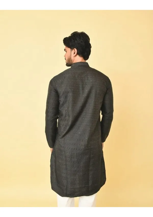 Black_Jacquard_Shining_Kurta_For_Men