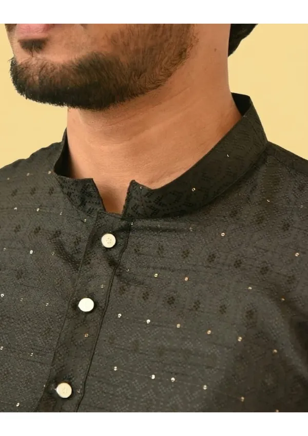 Black_Jacquard_Shining_Kurta_For_Men