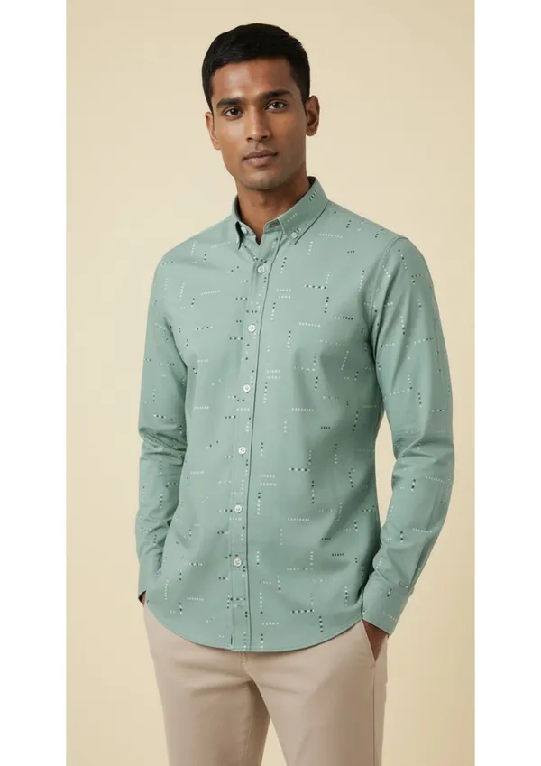 Green_Polyester_Block_Print_Slim_Fit_Shirt_For_Men