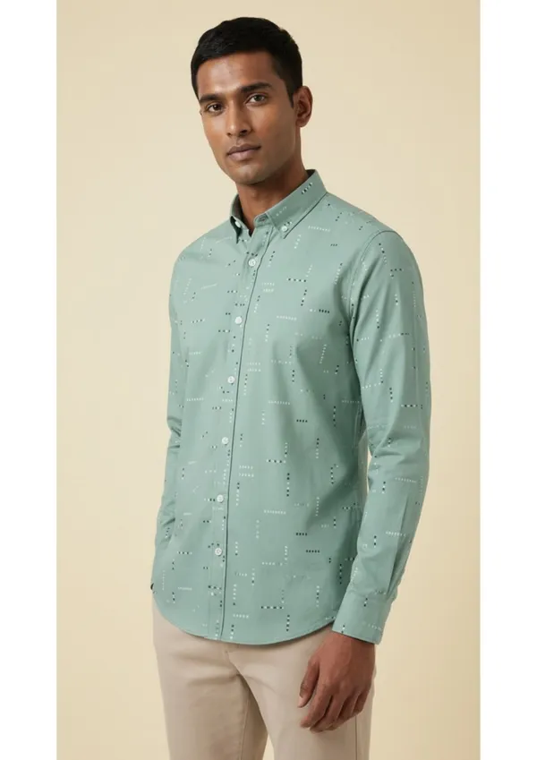 Green_Polyester_Block_Print_Slim_Fit_Shirt_For_Men