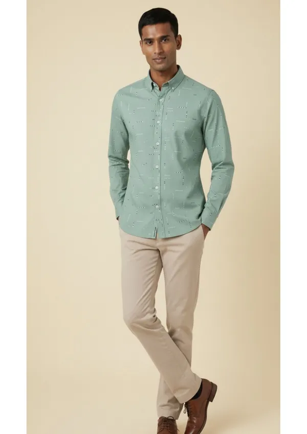 Green_Polyester_Block_Print_Slim_Fit_Shirt_For_Men