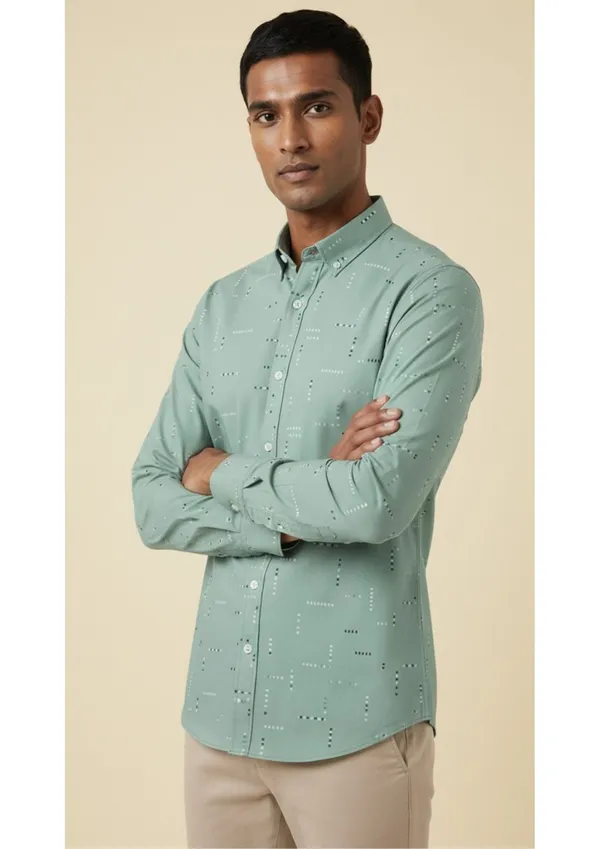 Green_Polyester_Block_Print_Slim_Fit_Shirt_For_Men
