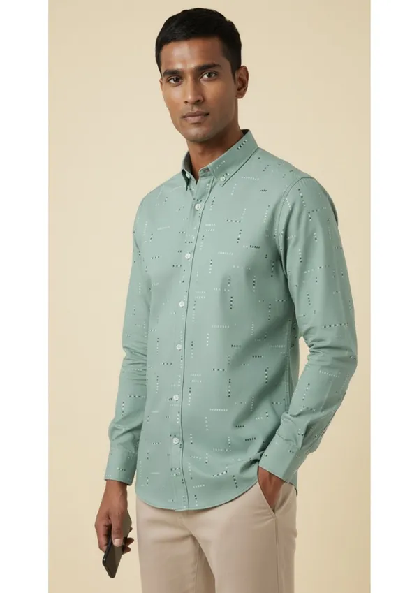 Green_Polyester_Block_Print_Slim_Fit_Shirt_For_Men
