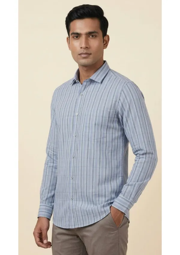 Title_Trends_Men's_Purple_Strip-Checked_Slim_Fit_Shirt
