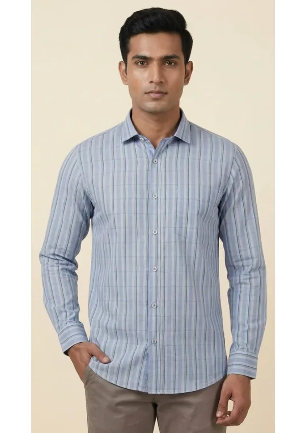 Title_Trends_Men's_Purple_Strip-Checked_Slim_Fit_Shirt