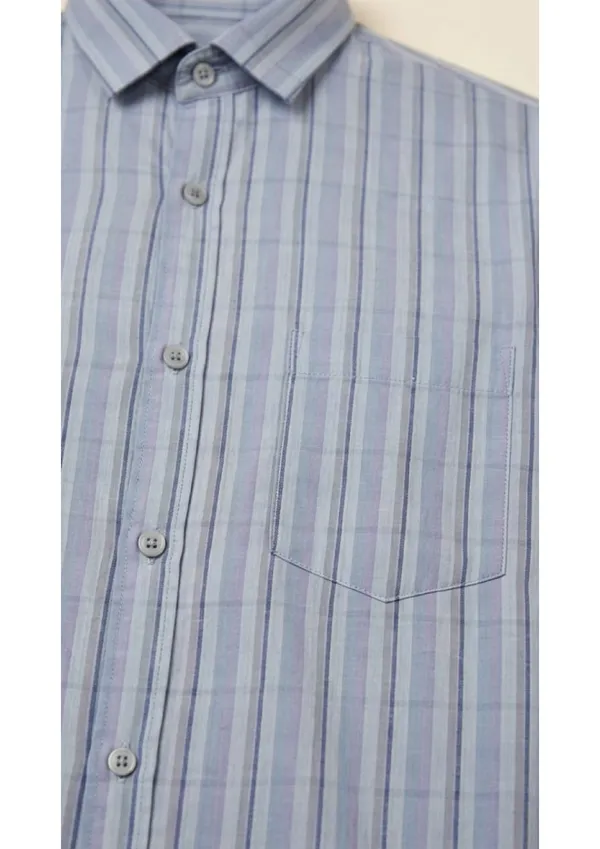 Title_Trends_Men's_Purple_Strip-Checked_Slim_Fit_Shirt