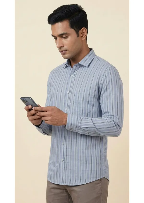 Title_Trends_Men's_Purple_Strip-Checked_Slim_Fit_Shirt