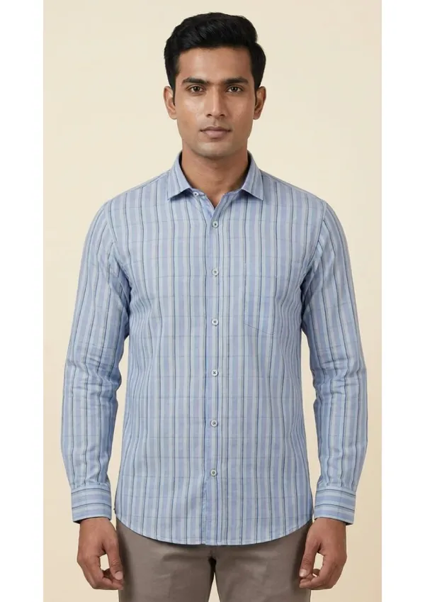Title_Trends_Men's_Purple_Strip-Checked_Slim_Fit_Shirt