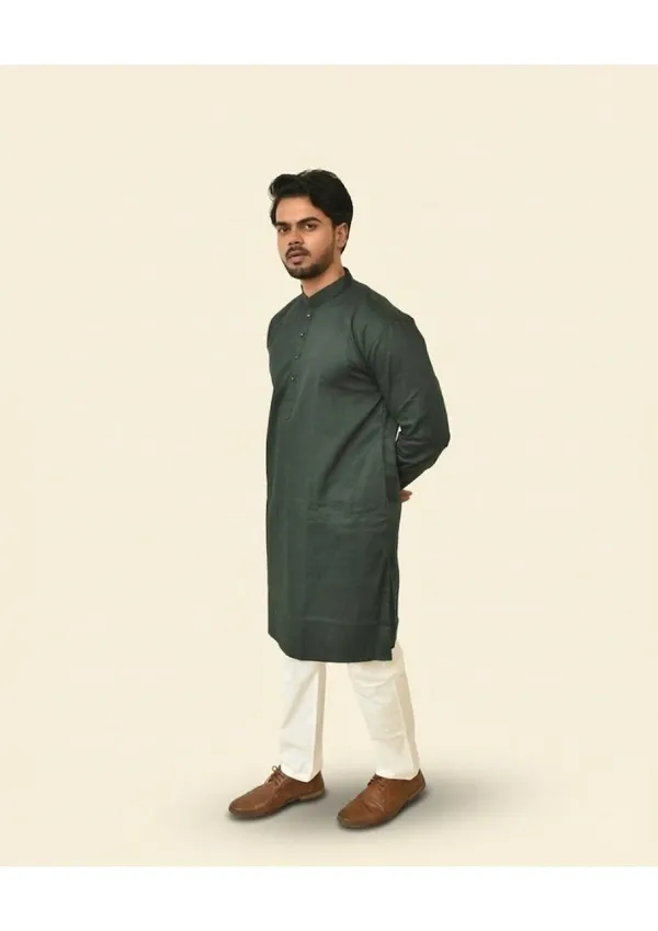 Bottle_Green_Pure_Cotton_Solid_Bottle_Kurta_For_Men