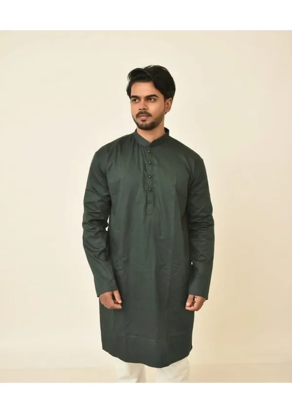 Bottle_Green_Pure_Cotton_Solid_Bottle_Kurta_For_Men