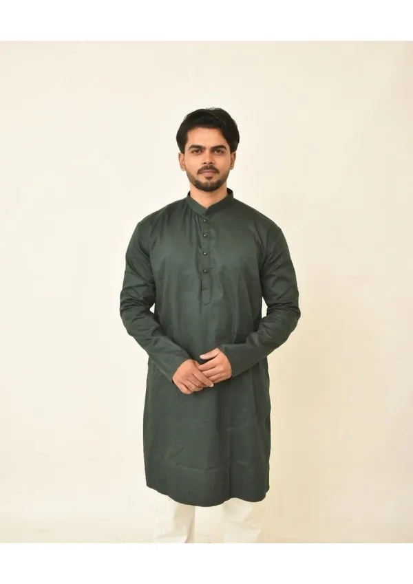 Bottle_Green_Pure_Cotton_Solid_Bottle_Kurta_For_Men