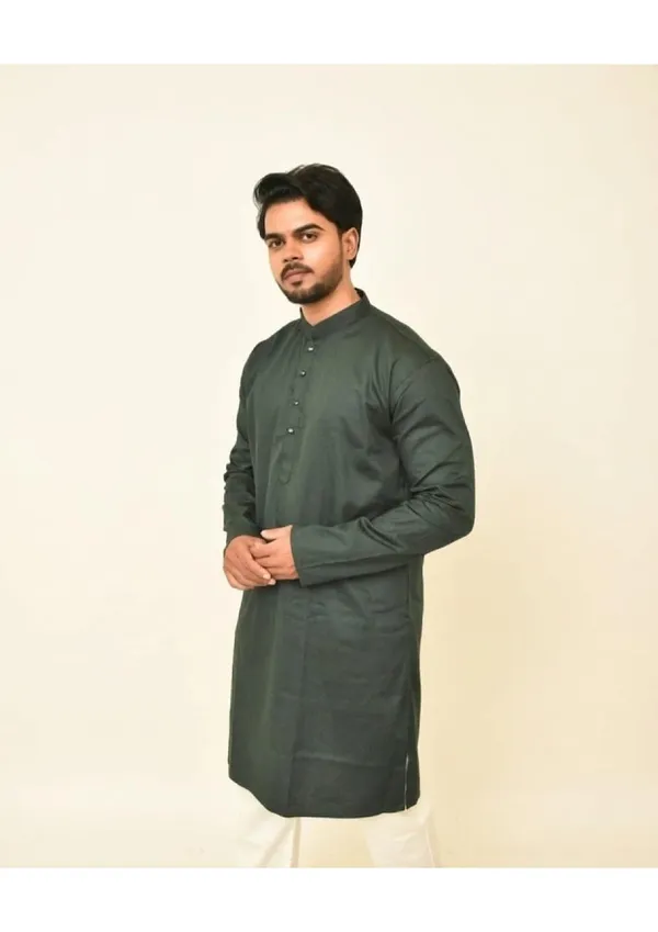 Bottle_Green_Pure_Cotton_Solid_Bottle_Kurta_For_Men