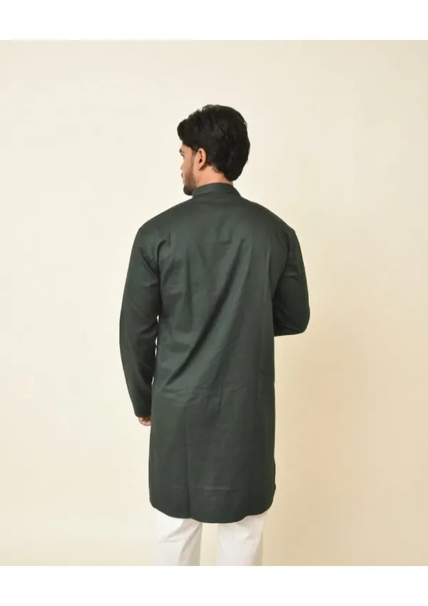 Bottle_Green_Pure_Cotton_Solid_Bottle_Kurta_For_Men