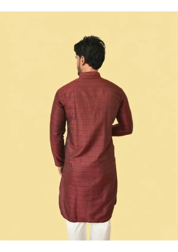 Red_Jacquard_Shining_Kurta_For_Men