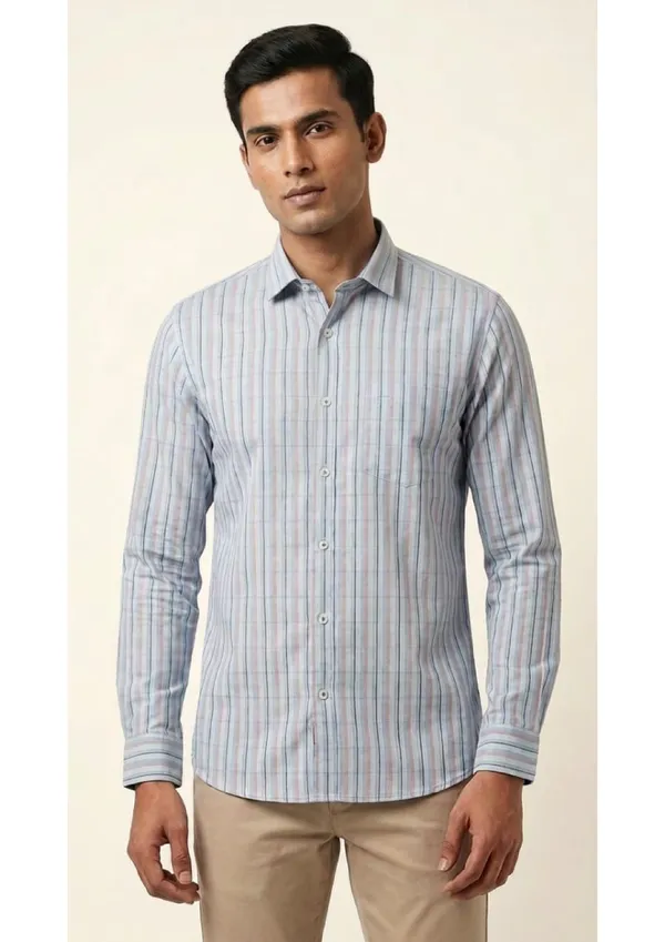 Title_Trends_Men's_Red_Strip-Checked_Slim_Fit_Shirt