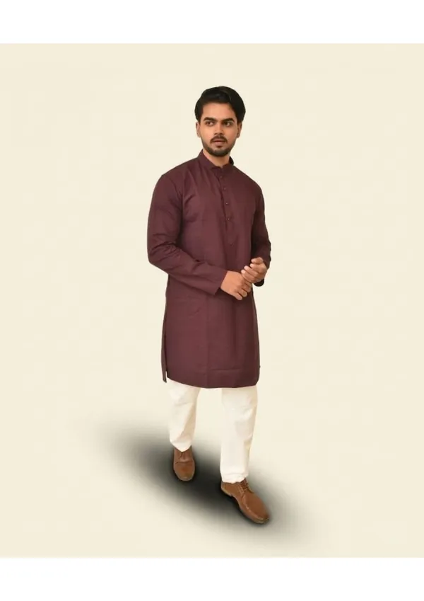 Maroon_Pure_Cotton_Solid_Classic_Kurta_For_Men