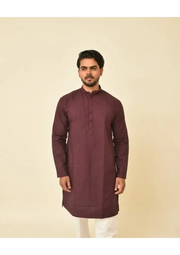 Maroon_Pure_Cotton_Solid_Classic_Kurta_For_Men