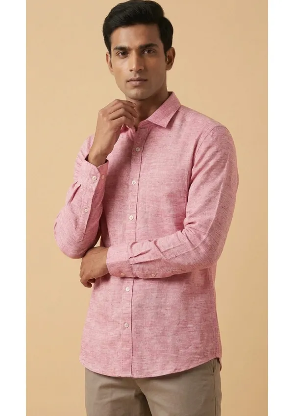 Title_Trends_Men's_Khadi_Look_Pink_Slim_Fit_Shirt