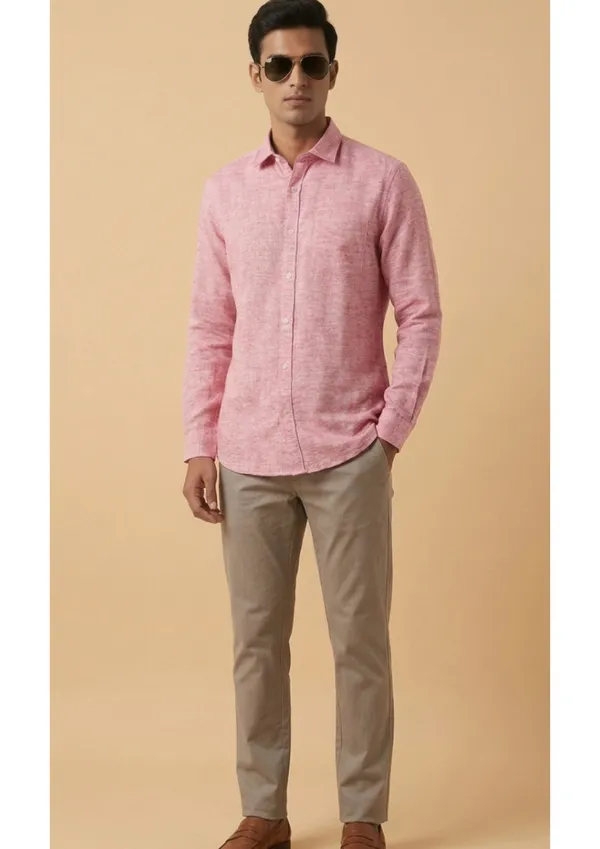 Title_Trends_Men's_Khadi_Look_Pink_Slim_Fit_Shirt