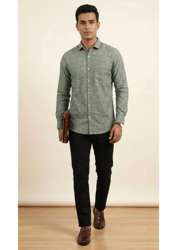 Title_Trends_Men's_Slub_Textured_Olive_Green_Slim_Fit_Shirt