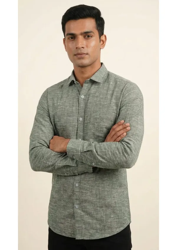 Title_Trends_Men's_Slub_Textured_Olive_Green_Slim_Fit_Shirt