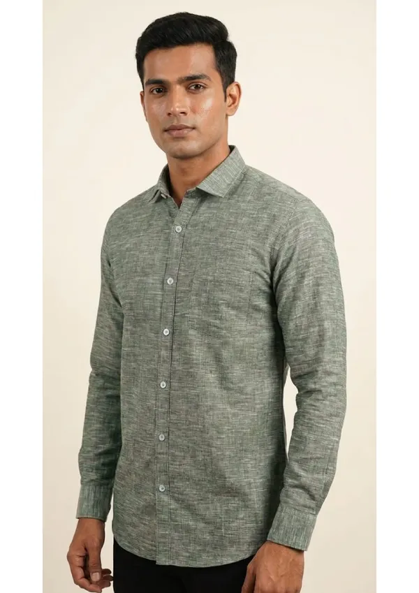Title_Trends_Men's_Slub_Textured_Olive_Green_Slim_Fit_Shirt