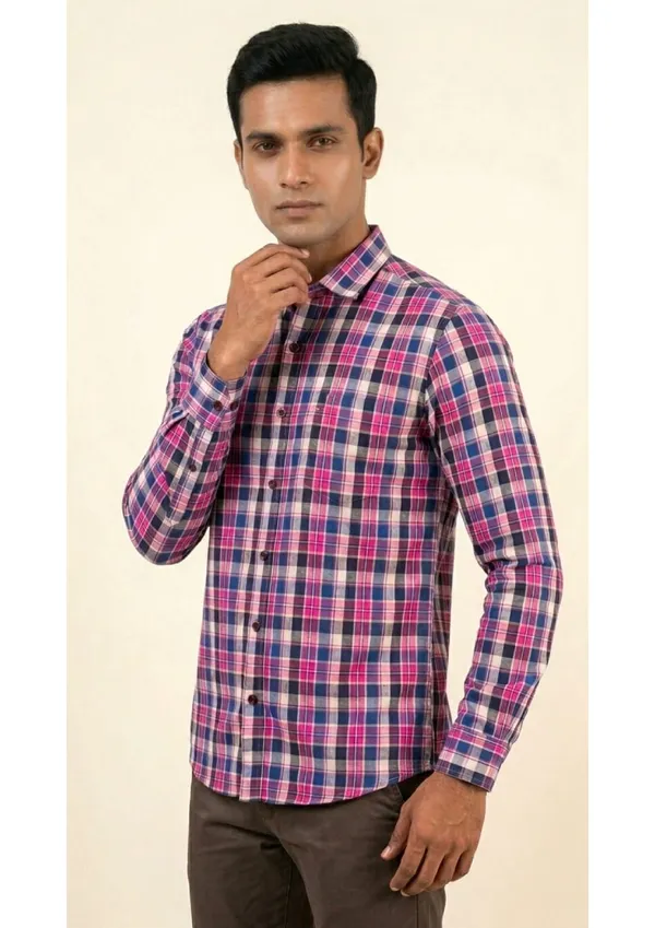 Title_Trends_Men's__Deep_Checked_Pink_Slim_Fit_Shirt