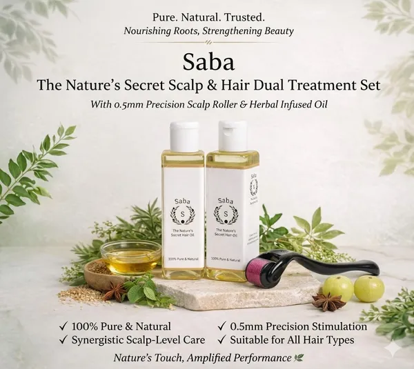 0.5Mm_Scalp_Derma_Roller_And_Saba_Nature'S_Secret_Herbal_Infused_Oil_Dual_Treatment_Set_2+2_Pack