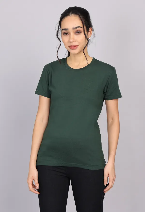 Bottle_Green_Premium_Crewneck_Pima_Cotton_Round_Neck_T_Shirt_For_Women