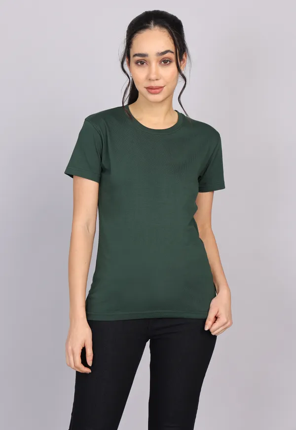 Bottle_Green_Premium_Crewneck_Pima_Cotton_Round_Neck_T_Shirt_For_Women