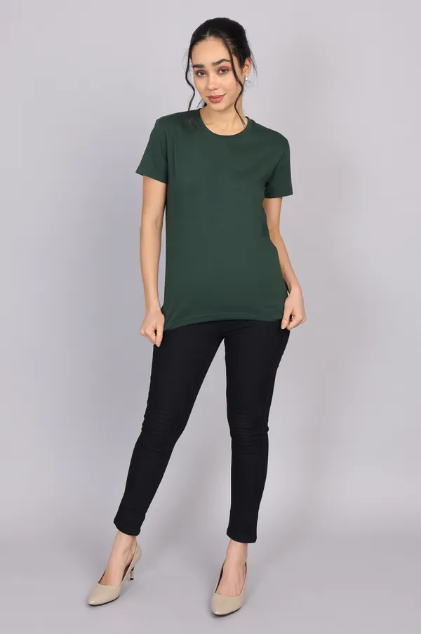 Bottle_Green_Premium_Crewneck_Pima_Cotton_Round_Neck_T_Shirt_For_Women