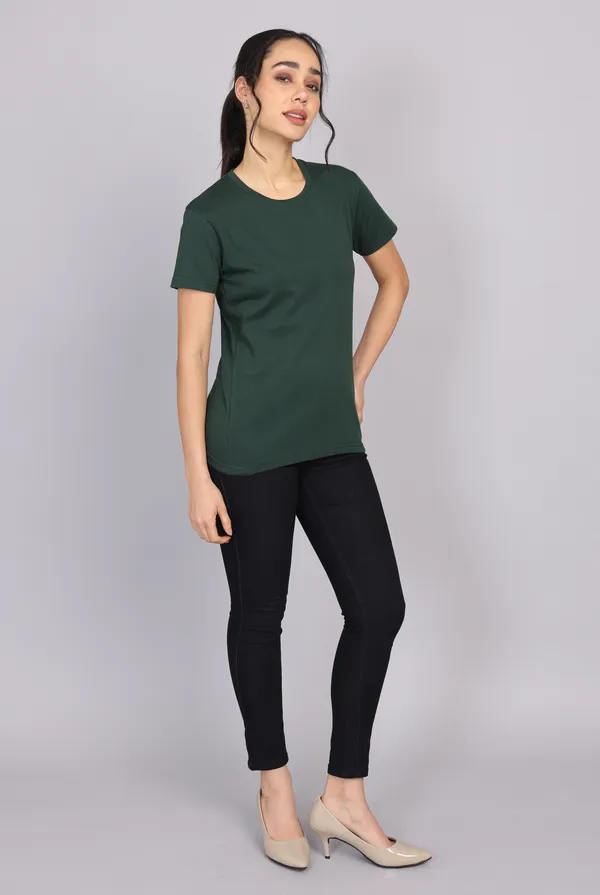 Bottle_Green_Premium_Crewneck_Pima_Cotton_Round_Neck_T_Shirt_For_Women