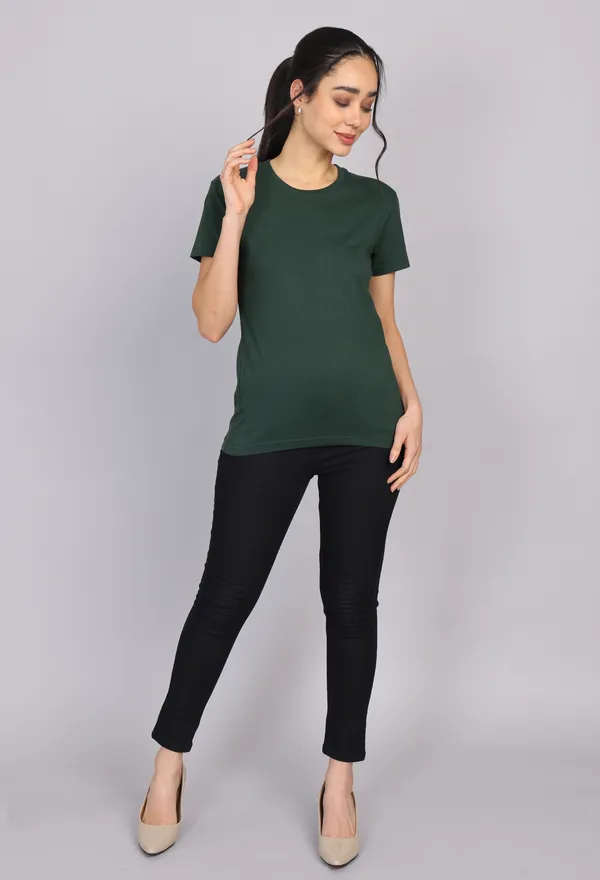 Bottle_Green_Premium_Crewneck_Pima_Cotton_Round_Neck_T_Shirt_For_Women