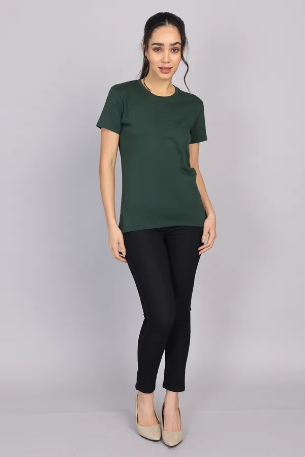 Bottle_Green_Premium_Crewneck_Pima_Cotton_Round_Neck_T_Shirt_For_Women