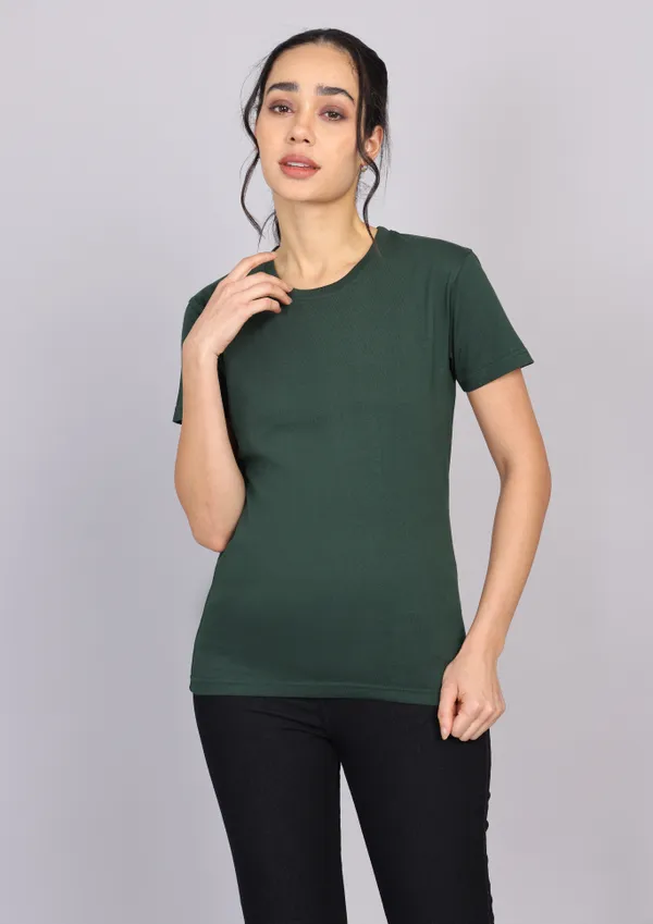 Bottle_Green_Premium_Crewneck_Pima_Cotton_Round_Neck_T_Shirt_For_Women