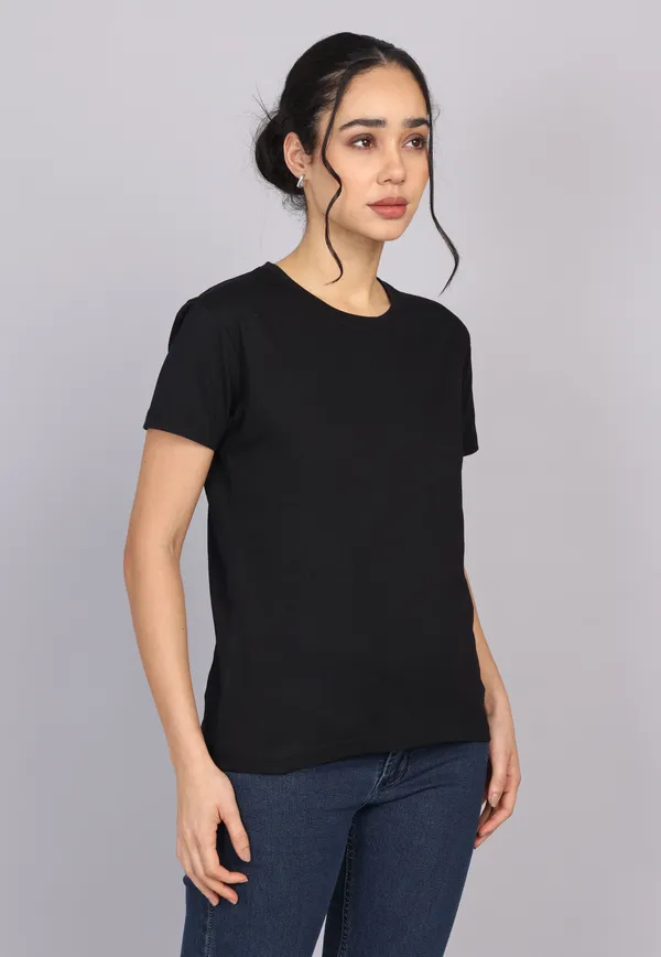 Classic_Black_Premium_Crewneck_Pima_Cotton_Round_Neck_T_Shirt_For_Women