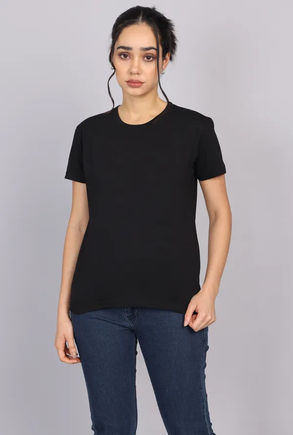 Classic_Black_Premium_Crewneck_Pima_Cotton_Round_Neck_T_Shirt_For_Women